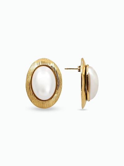 Boucle d'oreille grosse perle blanche