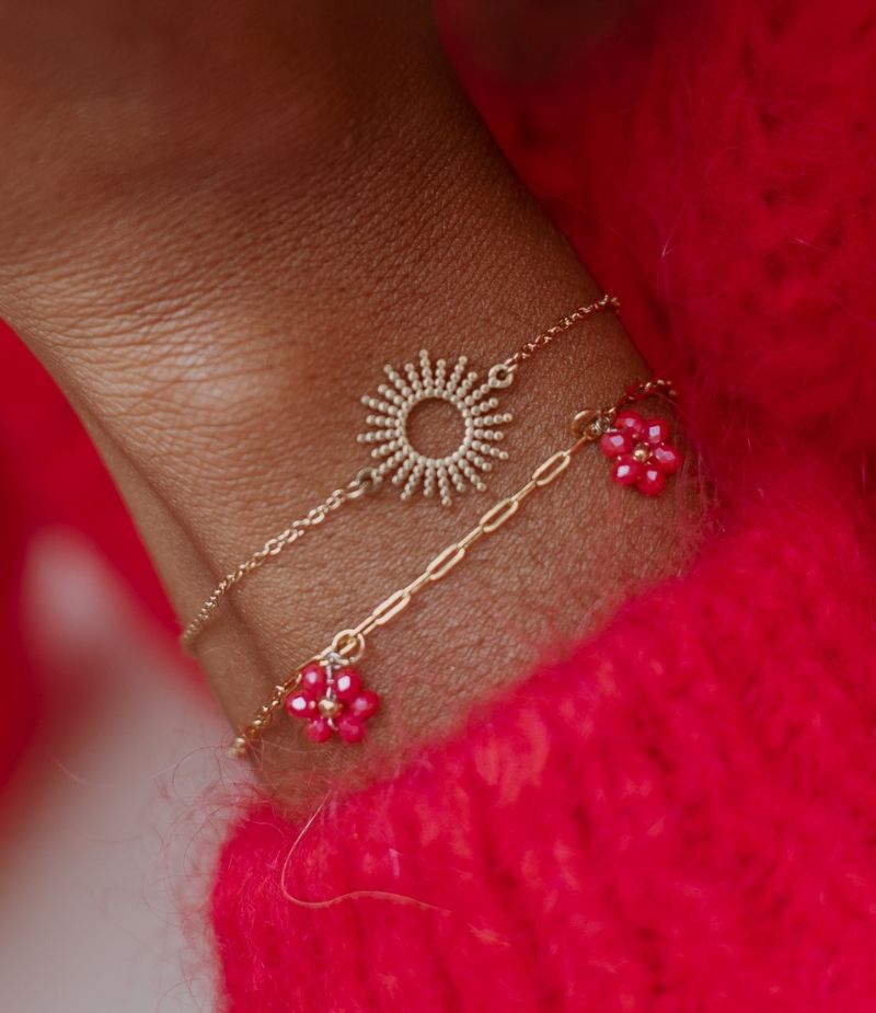 bracelet inoxydable fleurs en perles rouge