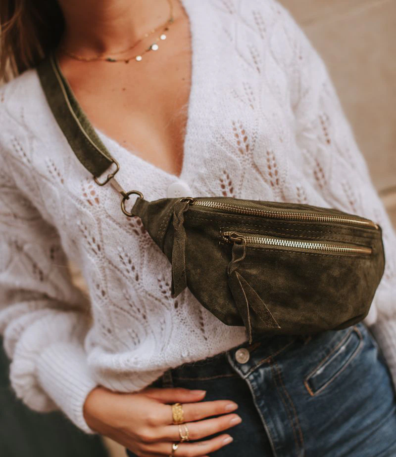 Sac Banane Daim Bijoux Cailloux