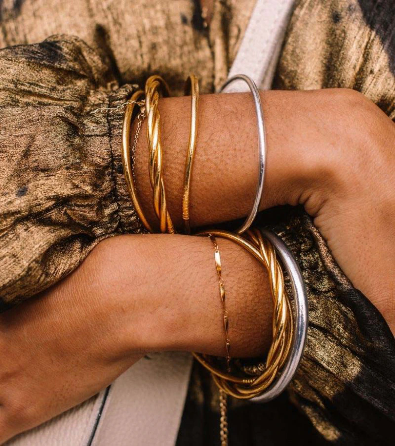 Jonc Bouddhiste Fin Argenté Bijoux Cailloux