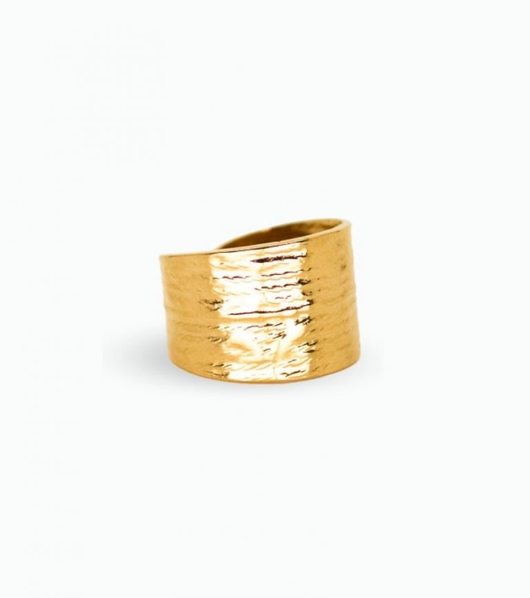 Bague en acier, fantaisie dorée et rose
