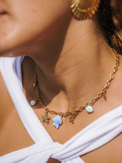 Collier avec pampilles bleu