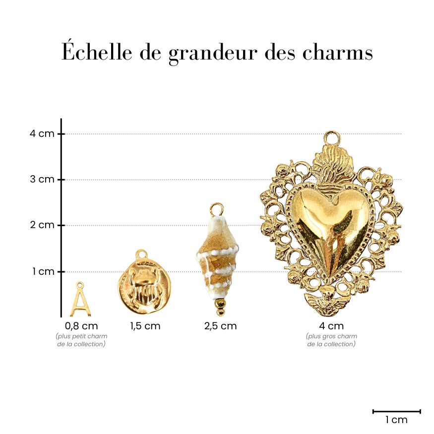 échelle de grandeur charms bijoux cailloux