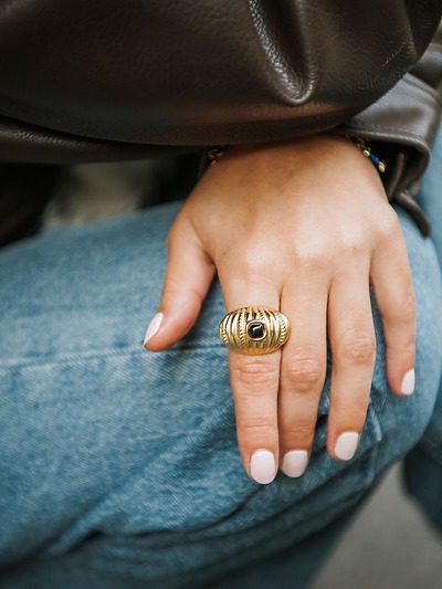 Bague en acier inoxydable et pierre