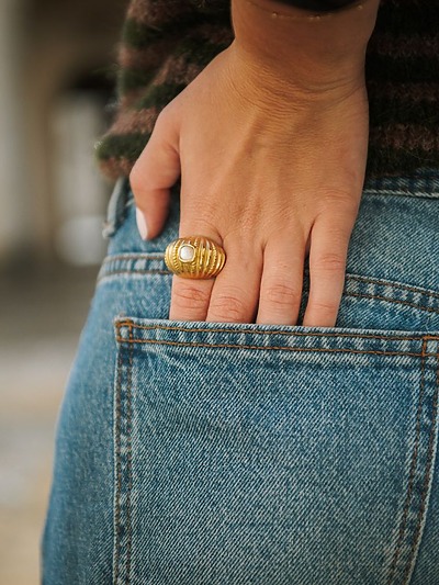 bague xxl acier doré