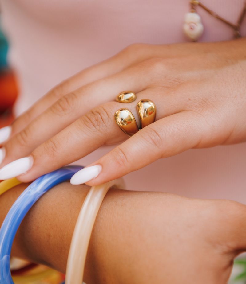 Bague femme acier doré