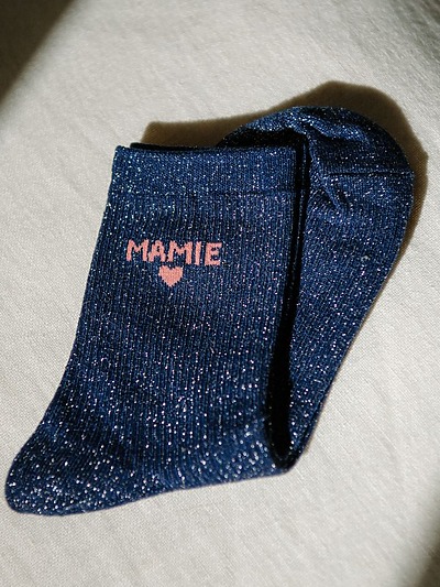 Chaussettes à paillettes bleues mamie