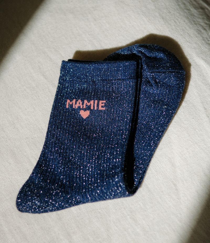 Chaussettes à paillettes bleues mamie