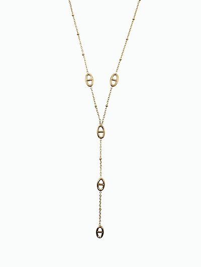 Collier cravate maille marine acier doré