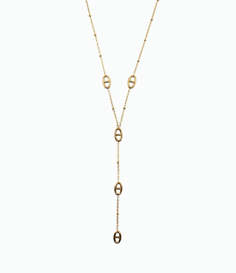 Collier cravate maille marine acier doré