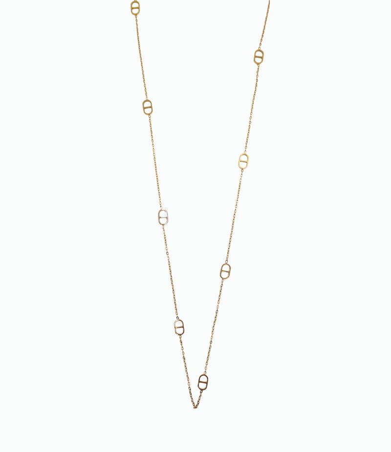 Sautoir long femme tendance acier doré