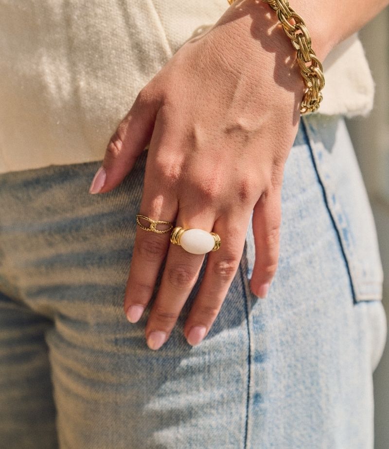 Bague acier doré femme