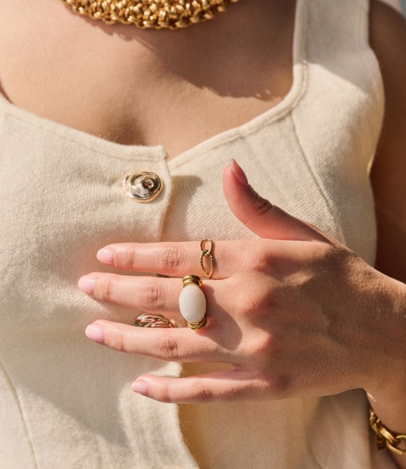 Bague acier doré femme